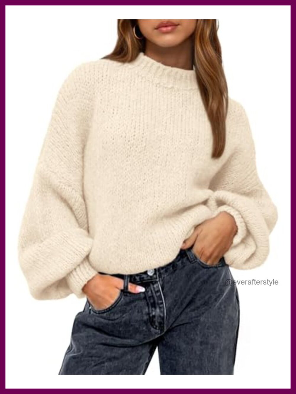 Oversized Ribbed Knit Crewneck Pullover Sweater Long Sleeve Women's Fall Winter